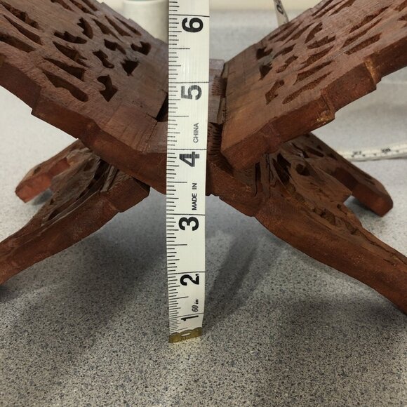 Vintage Teak Wood Book Stand Holder Hand Carved Kitchen Stand Fall Floral Leaf - Picture 9 of 10